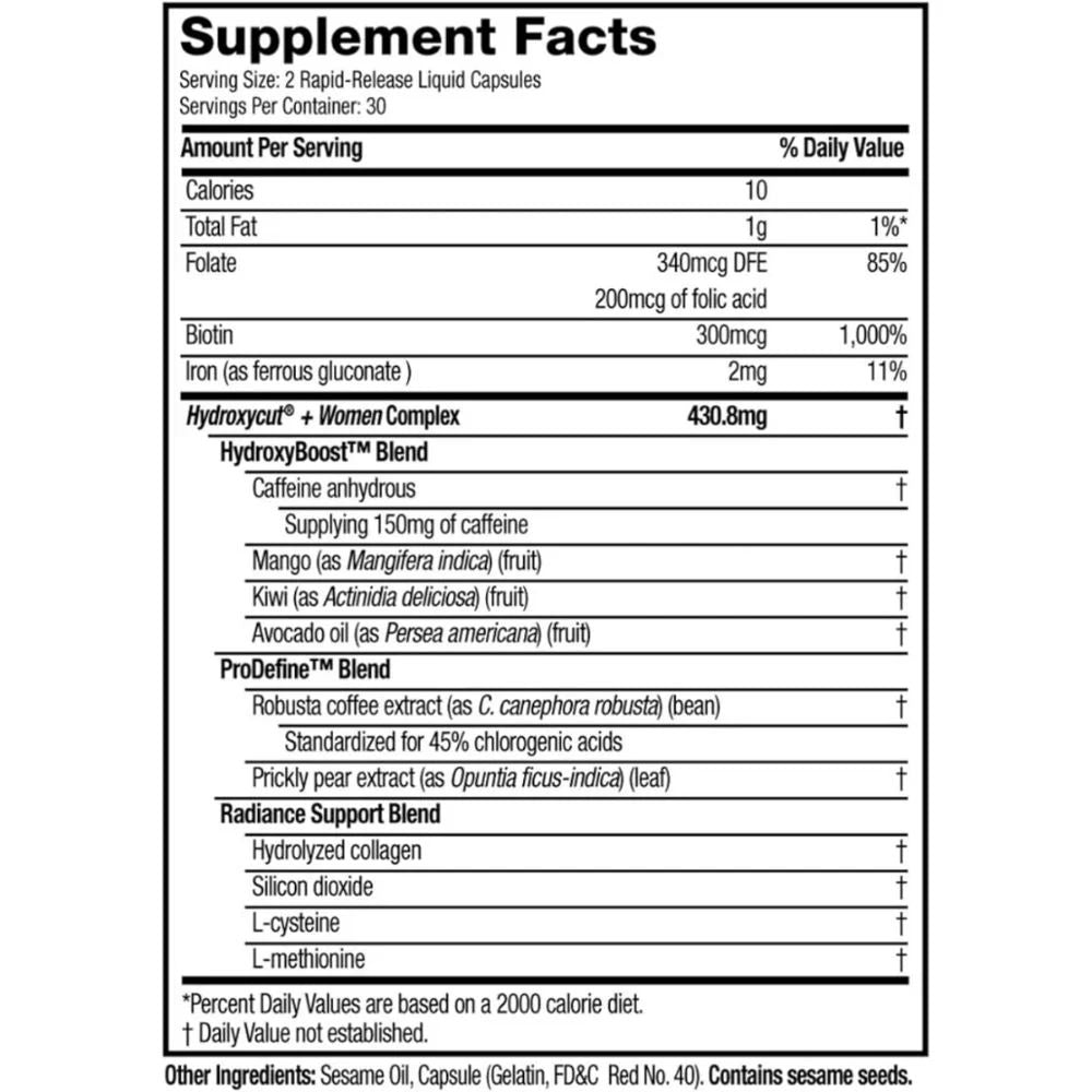 QUEMADOR HYDROXYCUT +WOMEN MUSCLETECH 60 CAPSULAS 30G