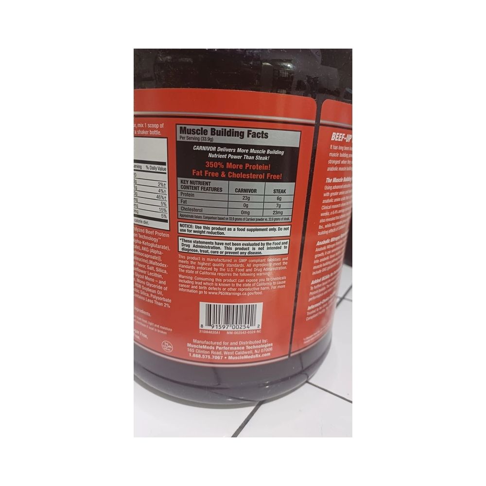 CARNIVOR (BEEF PROTEIN ISOLATE) MUSCLEMEDS 4 LBS. (1.82 KGS) 56 SERVIDAS