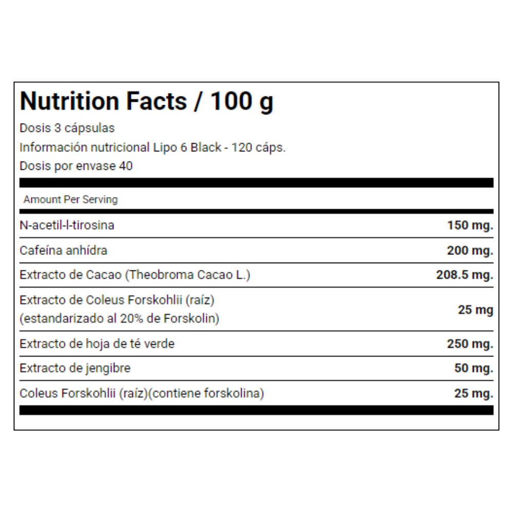 LIPO 6 BLACK EXTREME POTENCY "ROJO" NUTREX RESEARCH 120 CAPS