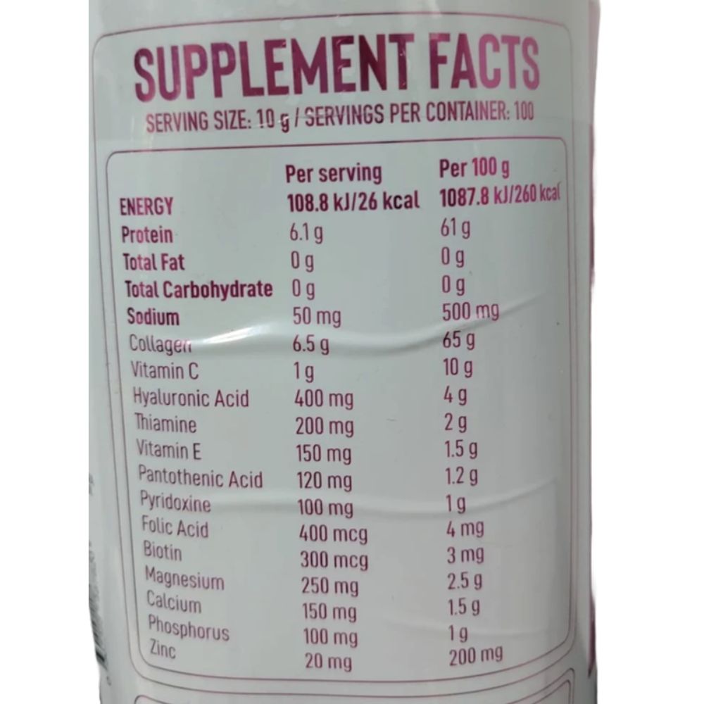 COLAGENO HIDROLIZADO VITAMINA C & BIOTIN SPECIMEN ANTI-HUMAN 100 SERVIDAS 1KG. (2.2 LBS) BOTE