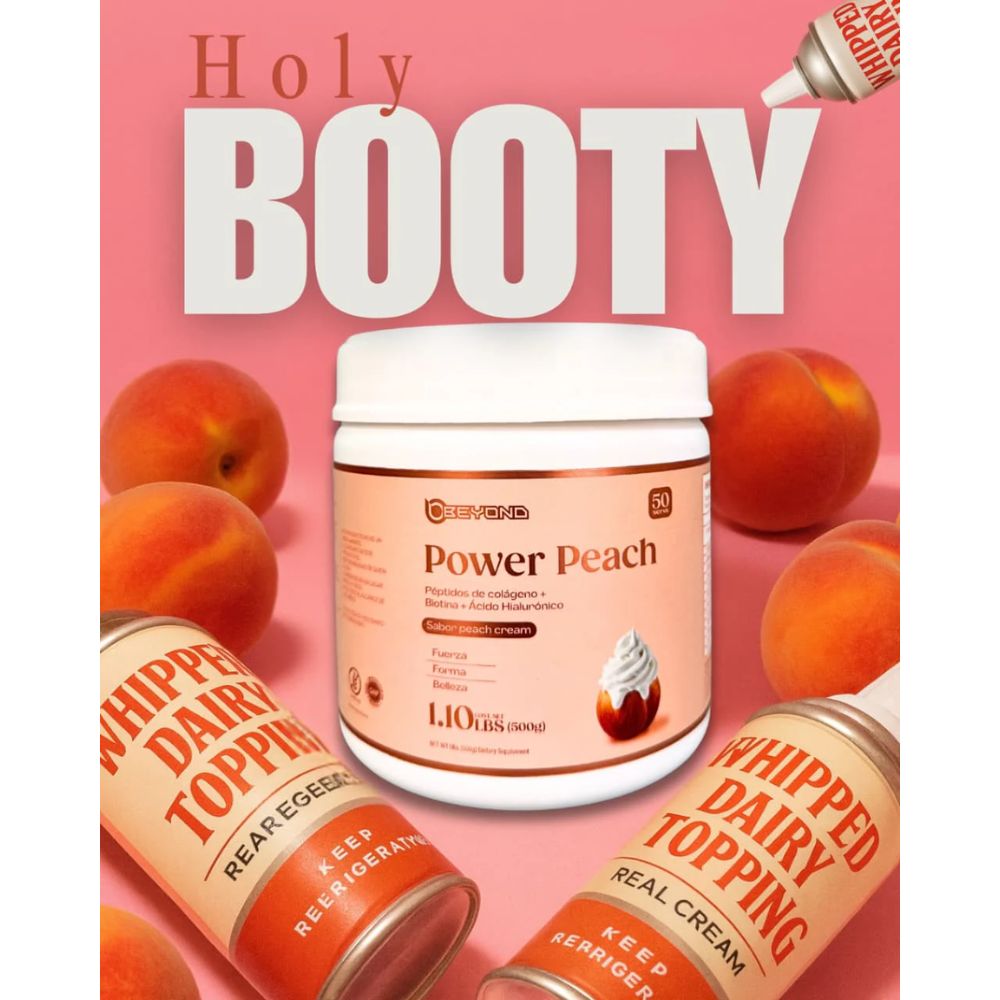 PÉPTIDOS DE COLÁGENO (PEPTONAS)+ BIOTINA + ÁCIDO HIALURÓNICO POWER PEACH BEYOND 50 SERVICIOS 1.10LB BOTE