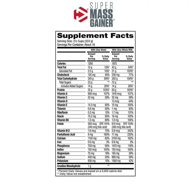 SUPER MASS GAINER DYMATIZE 16 SERVIDAS 12 LIBRAS (5.4 KG)