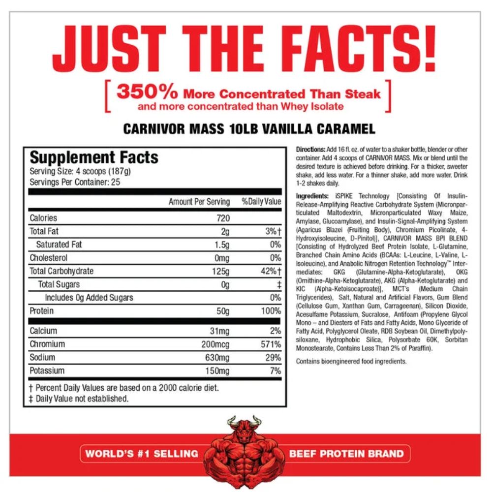 CARNIVOR MASS (ANABOLIC BEEF PROTEIN GAINER) MUSCLEMEDS BOLSA 25 SERVIDAS 10.4 LBS.