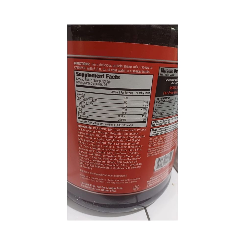CARNIVOR (BEEF PROTEIN ISOLATE) MUSCLEMEDS 4 LBS. (1.82 KGS) 56 SERVIDAS