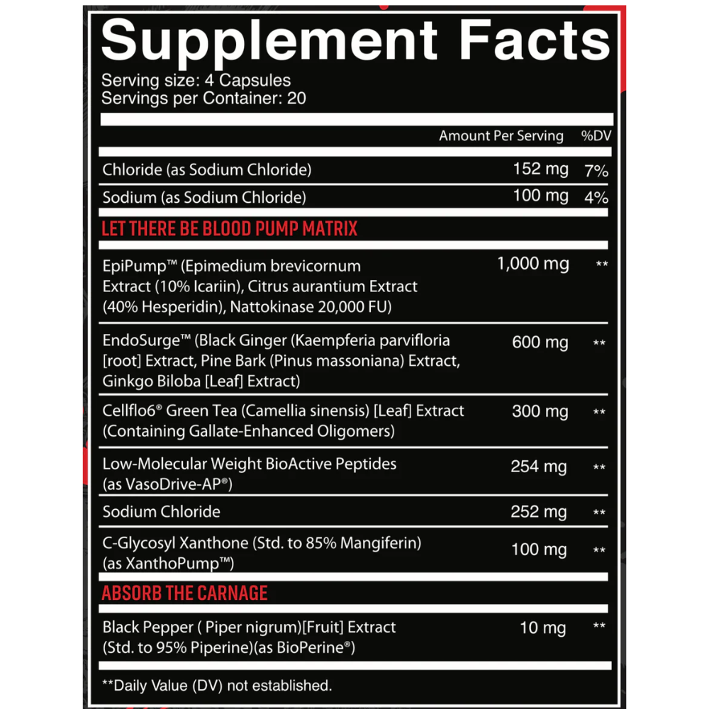 PREWORKOUT CARNAGE BLOOD LUST PUMP CAPS NUTRIFITT 80 CAPSULAS