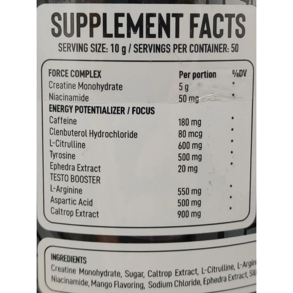 PRE-WORKOUT SPECIMEN No. 01 ANTI-HUMAN SERIES 50 SERVICIOS 500GRS. (1.1 LBS)