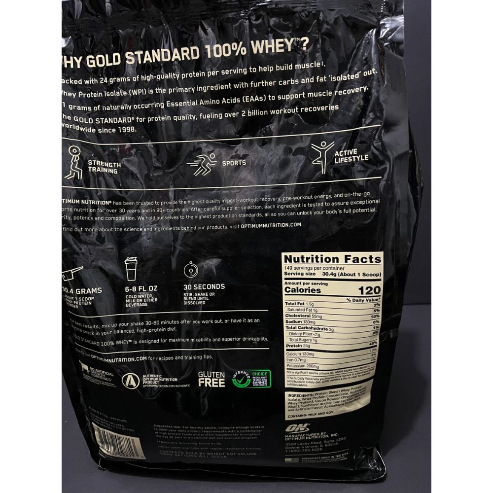 WHEY 100% GOLD STANDARD OPTIMUM NUTRITION 146 SERVICIOS 10LBS. (4.53 KG)